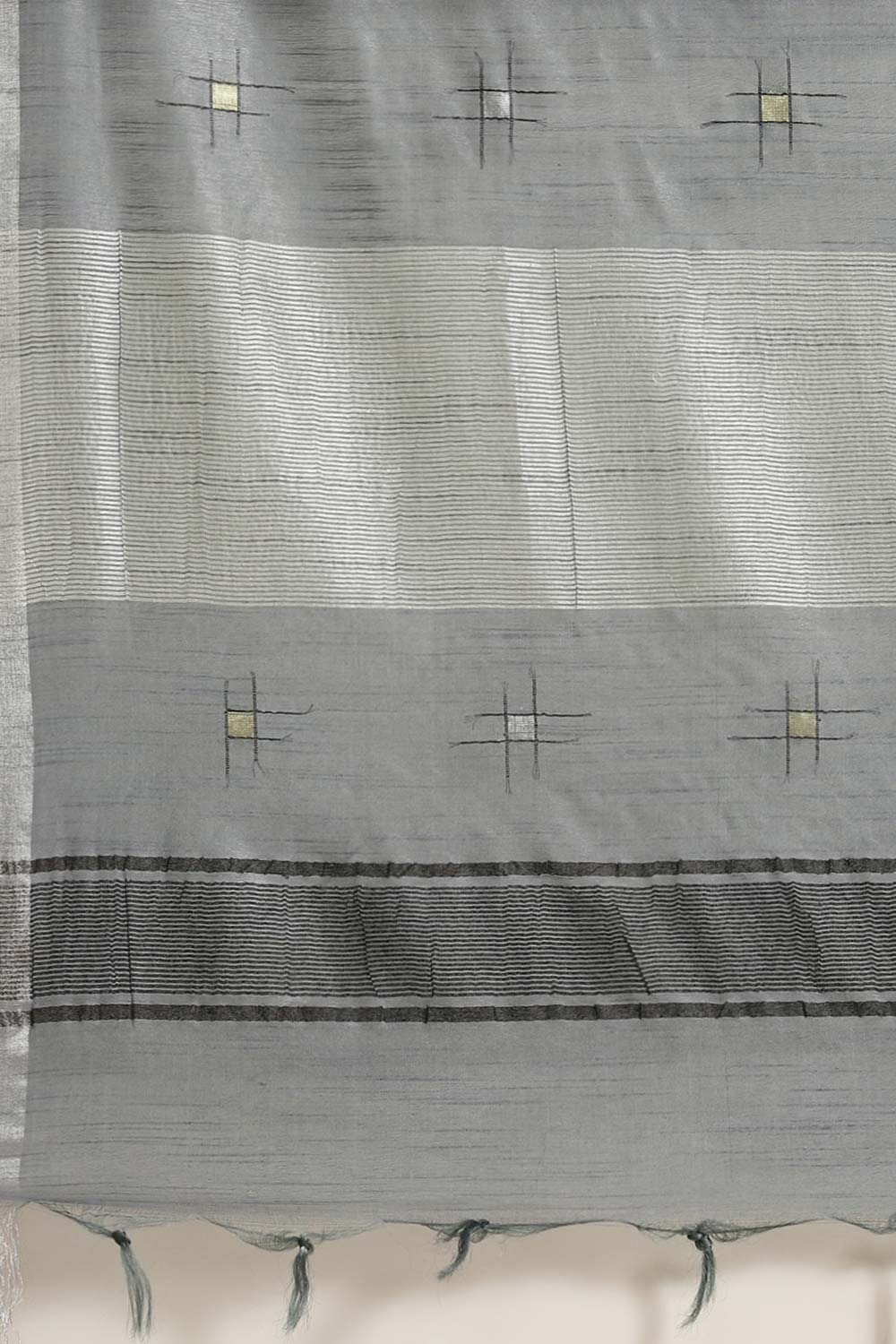 Buy Grey Zari Woven Silk Blend One Minute Saree Online - Side