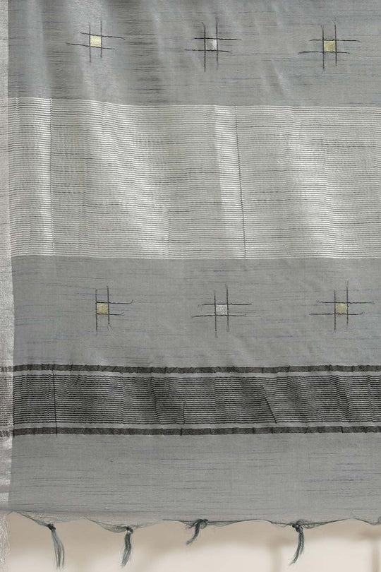 Buy Grey Zari Woven Silk Blend One Minute Saree Online - Side