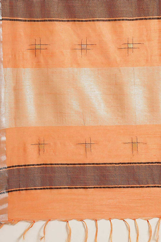 Buy Light Orange Zari Woven Silk Blend One Minute Saree Online - Side