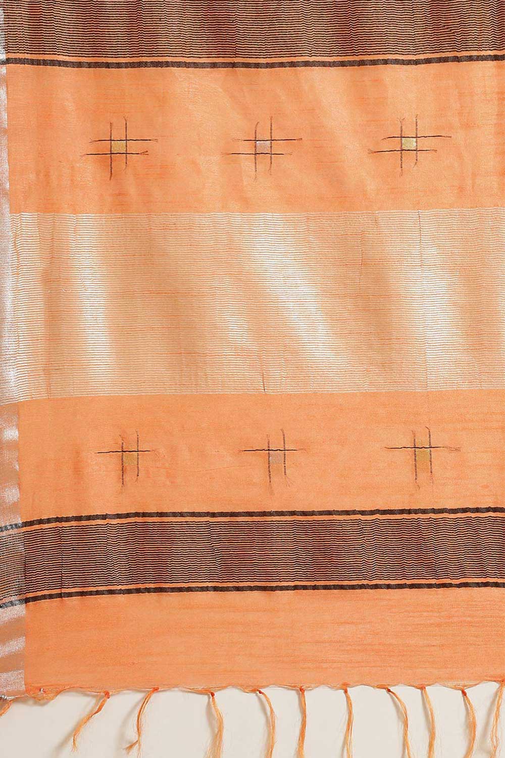 Buy Light Orange Zari Woven Silk Blend One Minute Saree Online - Side