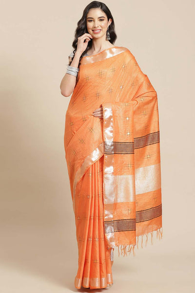 Buy Light Orange Zari Woven Silk Blend One Minute Saree Online
