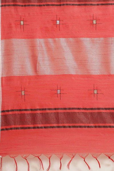 Buy Red Zari Woven Silk Blend One Minute Saree Online - Side