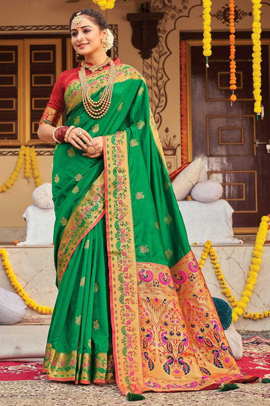 Durga Green Paithani Art Silk One Minute Saree