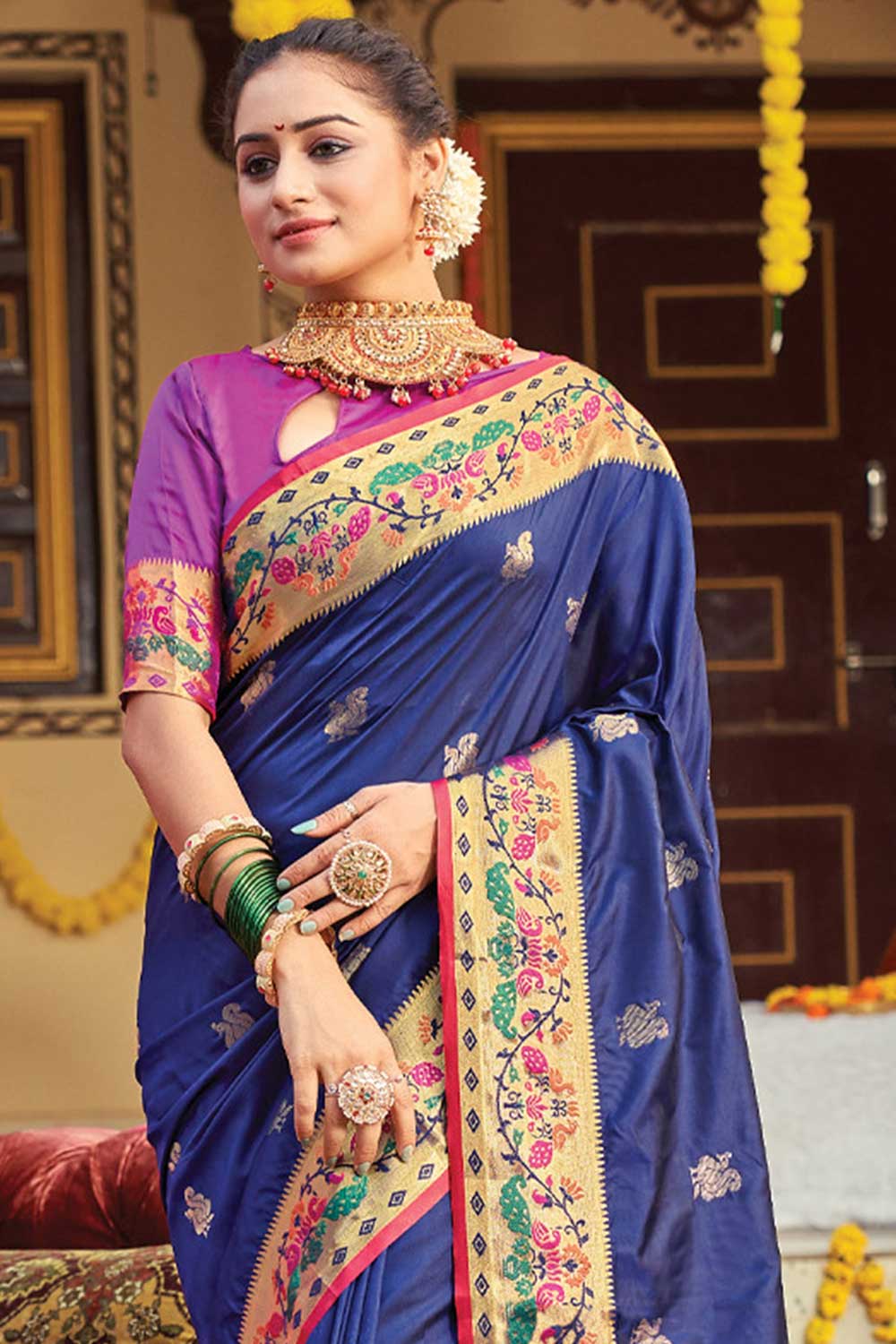 Roshni Blue Paithani Art Silk One Minute Saree
