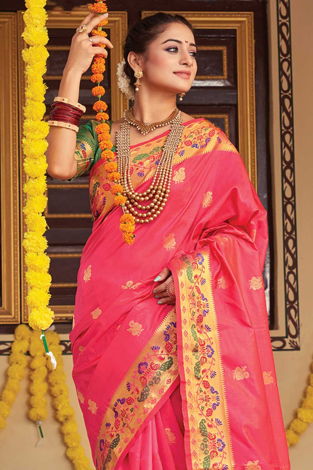 Sandhya Pink Paithani Art Silk One Minute Saree