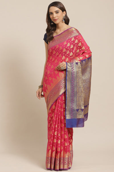 Buy Pink Woven Cotton Silk One Minute Saree