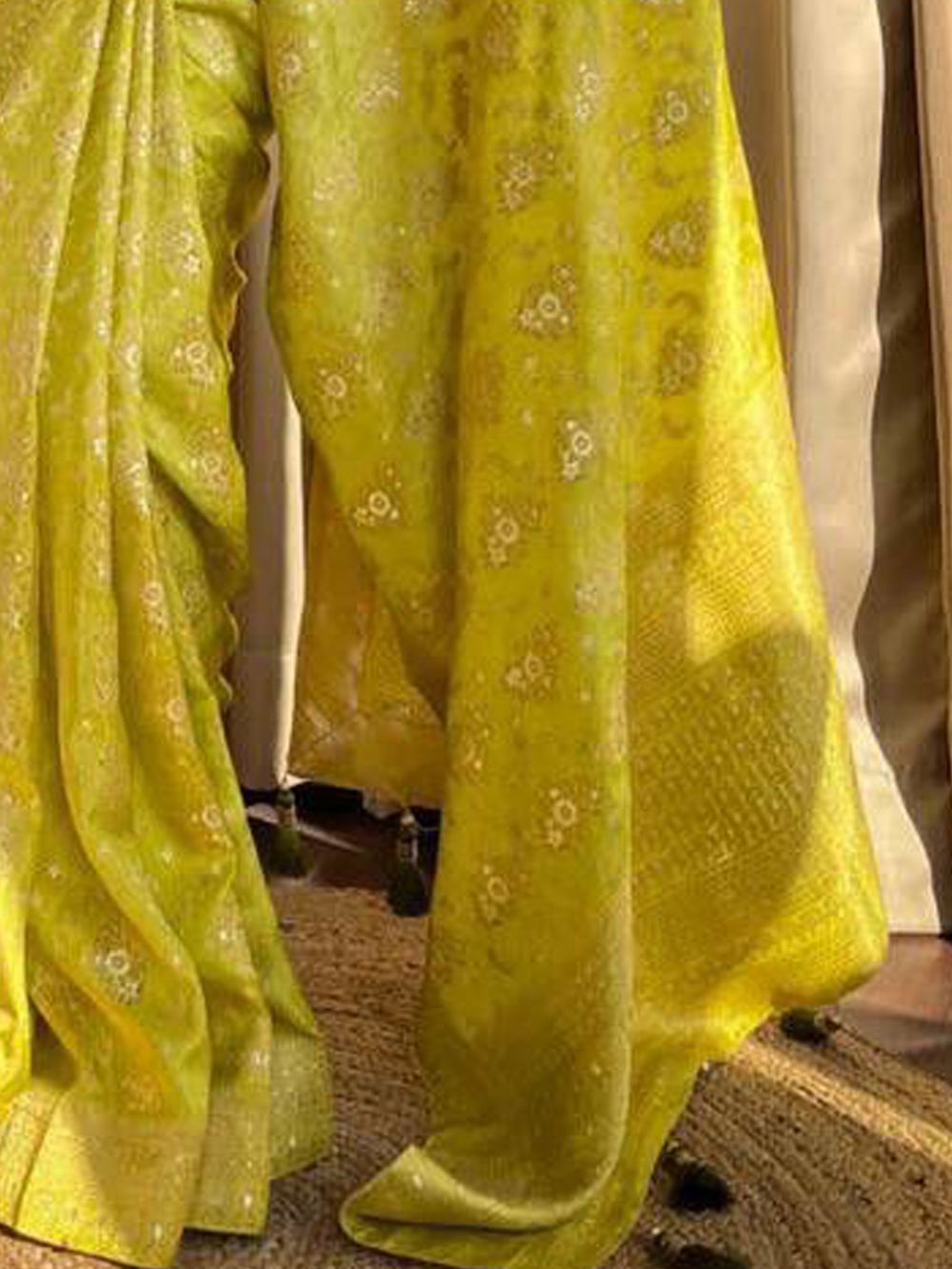 Noemie Lime Green Silk Blend One Minute Saree
