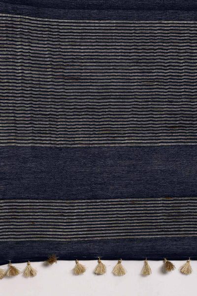 Buy Navy Blue Zari Woven Silk Blend One Minute Saree Online - Side