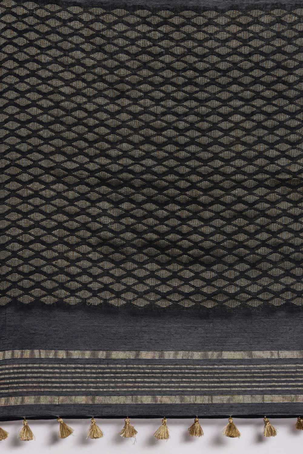 Buy Navy Blue Zari Woven Silk Blend One Minute Saree Online - Side