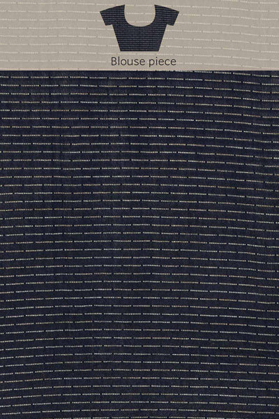 Buy Navy Blue Zari Woven Silk Blend One Minute Saree Online - Zoom Out