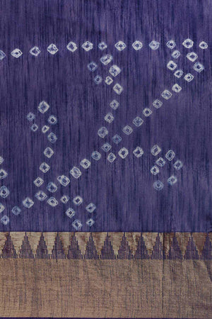 Buy Navy Blue Zari Woven Blended Silk One Minute Saree Online - Front
