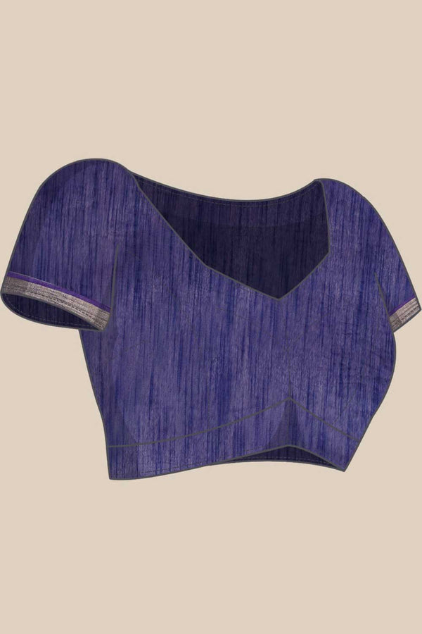 Buy Navy Blue Zari Woven Blended Silk One Minute Saree Online - Zoom In