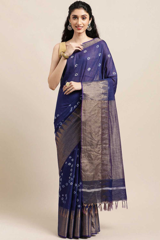 Buy Navy Blue Zari Woven Blended Silk One Minute Saree Online