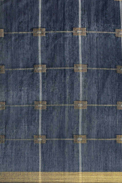 Buy Navy Blue Zari Woven Blended Silk One Minute Saree Online - Front