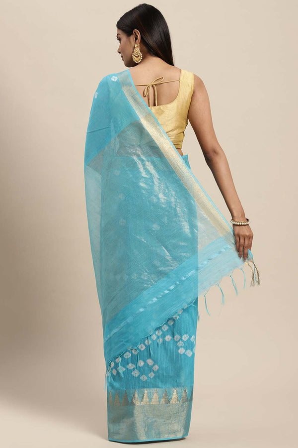 Brielle Blue Silk Blend Bandhani One Minute Saree