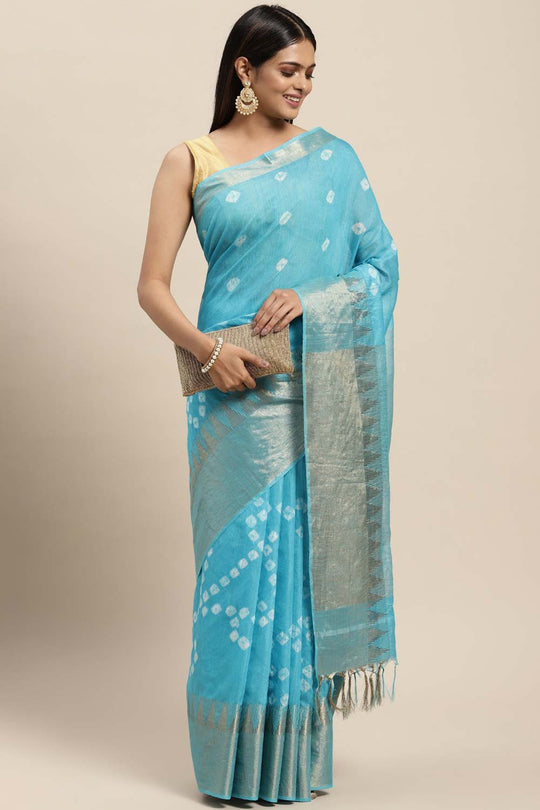 Brielle Blue Silk Blend Bandhani One Minute Saree