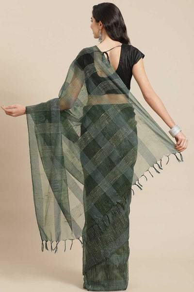 Buy Green Woven Art Silk One Minute Saree Online - Back