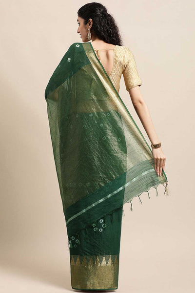 Buy Green Zari Woven Blended Silk One Minute Saree Online - Back
