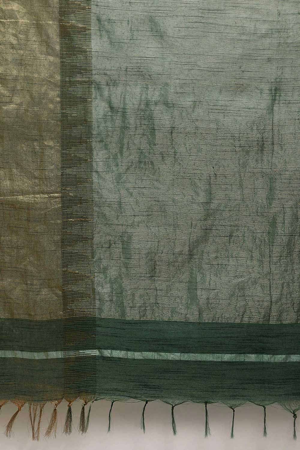Buy Green Zari Woven Blended Silk One Minute Saree Online - Side