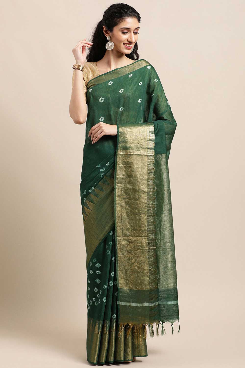 Buy Green Zari Woven Blended Silk One Minute Saree Online