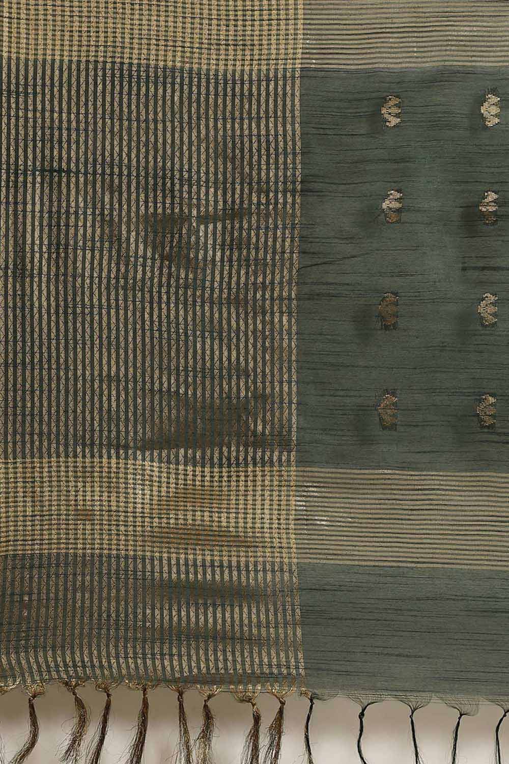 Buy Green Zari Woven Blended Silk One Minute Saree Online - Side