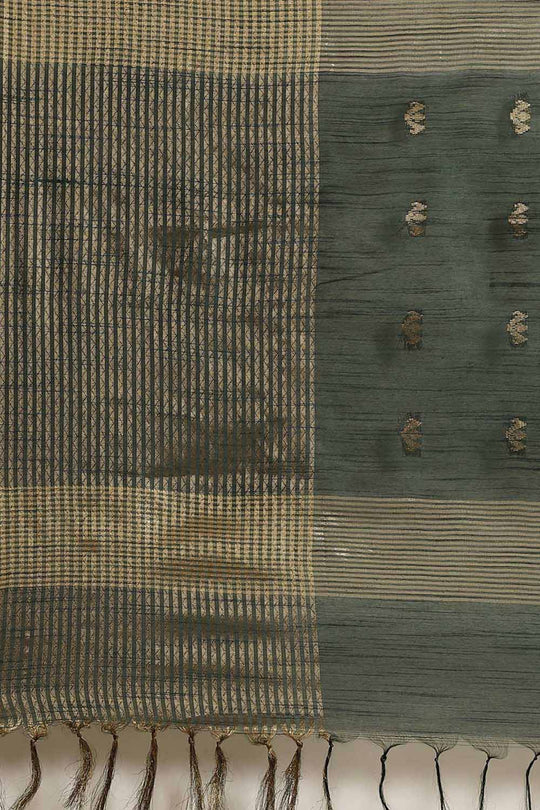 Buy Green Zari Woven Blended Silk One Minute Saree Online - Side