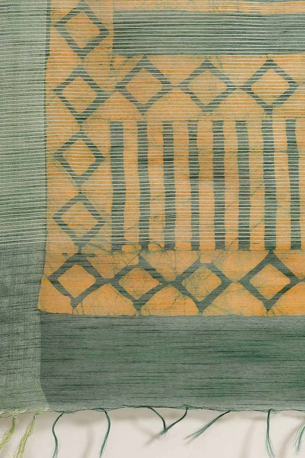 Buy Green Batik Printed Silk Blend One Minute Saree Online - Side