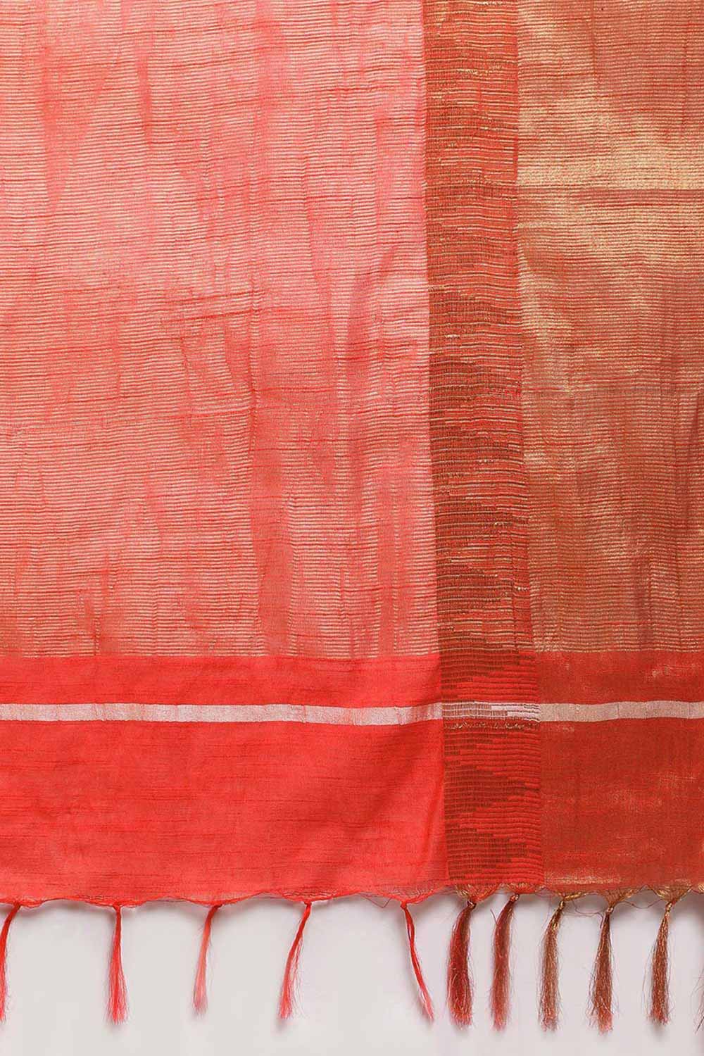 Buy Peach Zari Woven Blended Silk One Minute Saree Online - Side