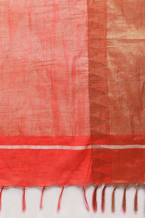 Buy Peach Zari Woven Blended Silk One Minute Saree Online - Side