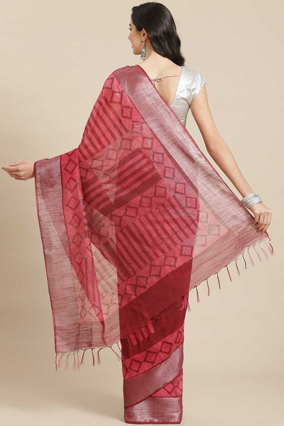 Buy Maroon Batik Printed Silk Blend One Minute Saree Online - Back