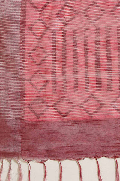 Buy Maroon Batik Printed Silk Blend One Minute Saree Online - Side