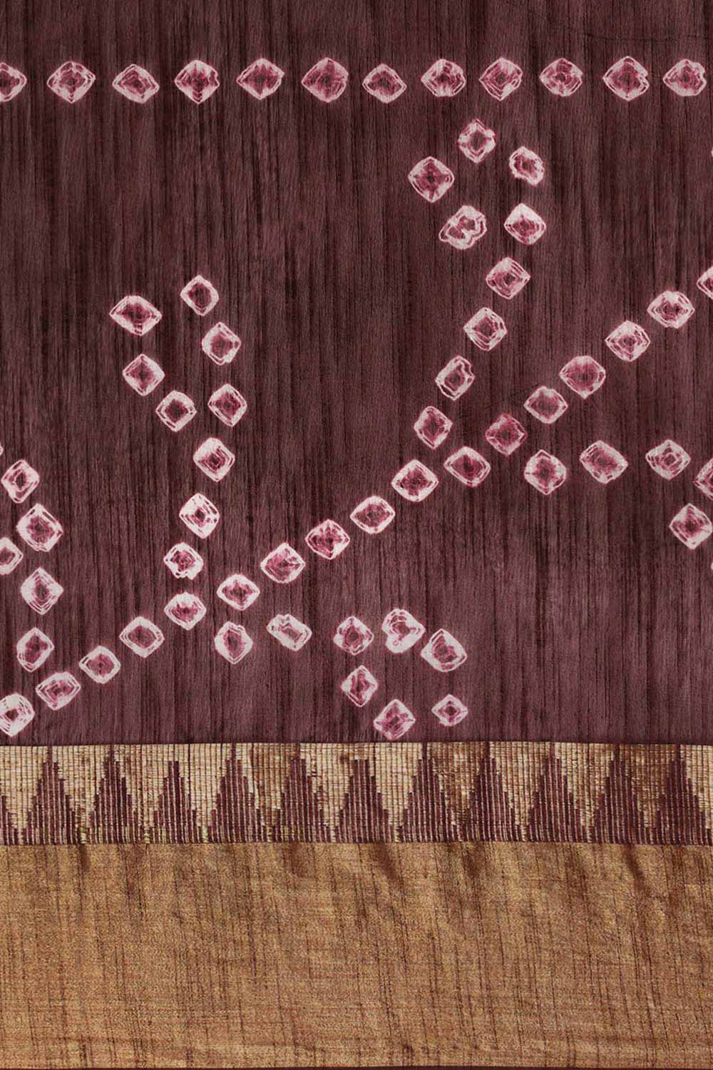 Buy Dark Brown Zari Woven Blended Silk One Minute Saree Online - Front