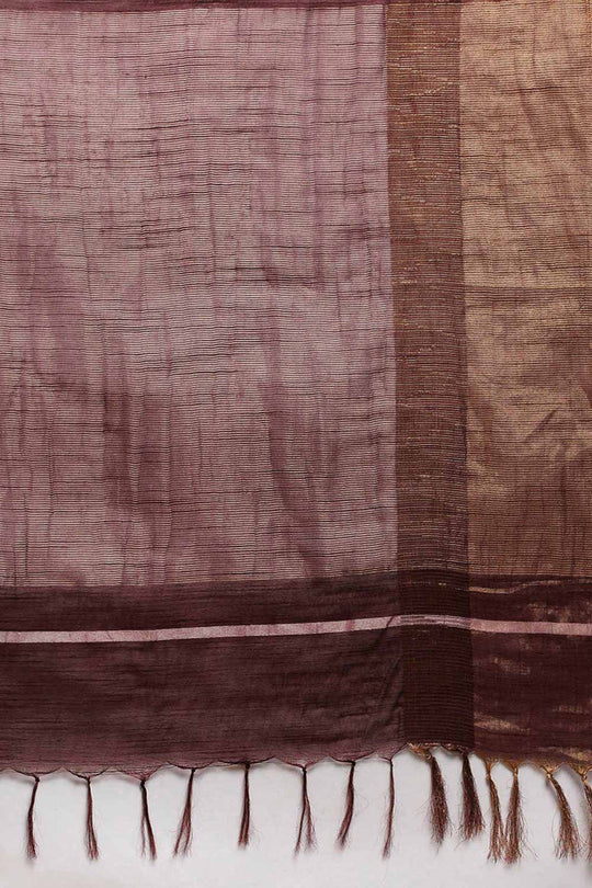 Buy Dark Brown Zari Woven Blended Silk One Minute Saree Online - Side