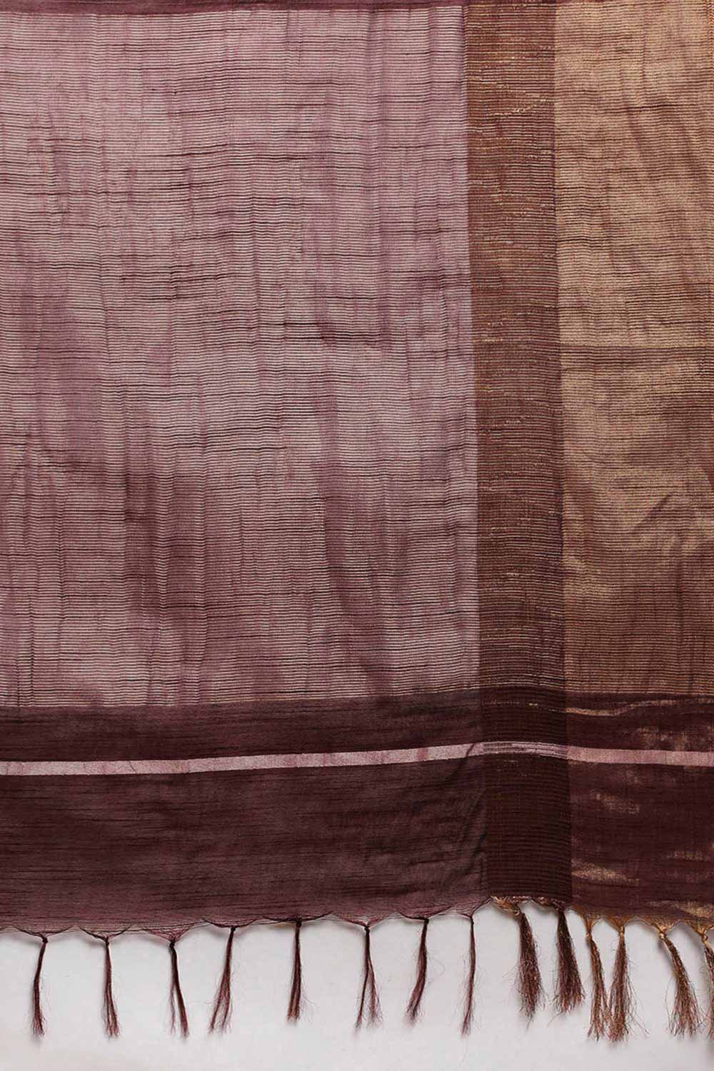 Buy Dark Brown Zari Woven Blended Silk One Minute Saree Online - Side