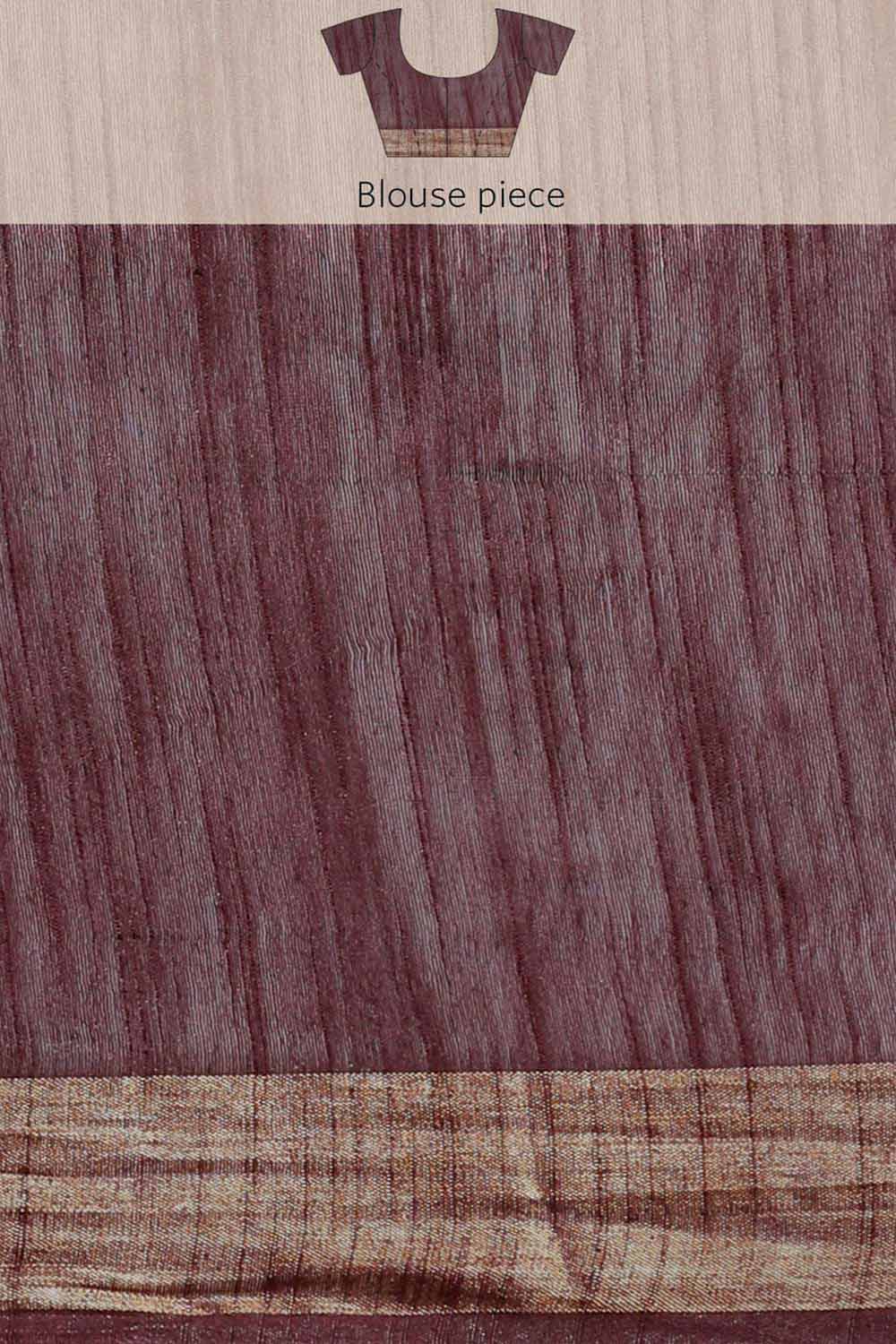 Buy Dark Brown Zari Woven Blended Silk One Minute Saree Online - Zoom Out