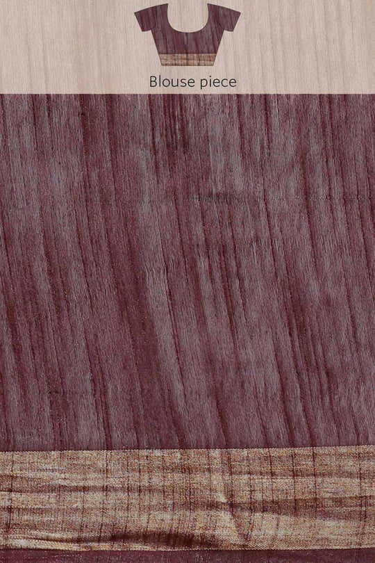 Buy Dark Brown Zari Woven Blended Silk One Minute Saree Online - Zoom Out