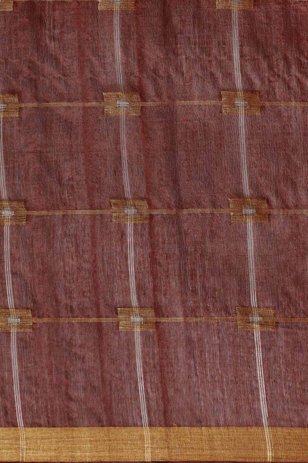Buy Brown Zari Woven Blended Silk One Minute Saree Online - Front