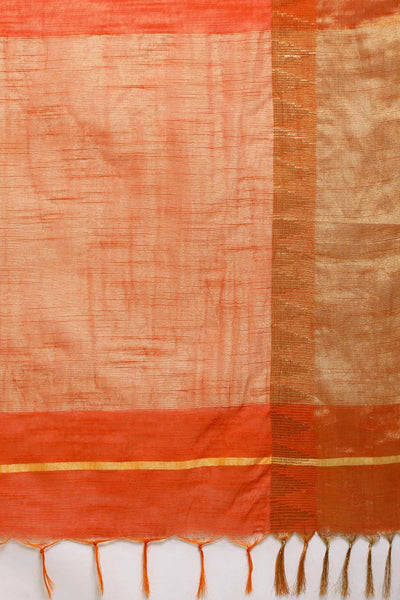 Buy Orange Zari Woven Blended Silk One Minute Saree Online - Side