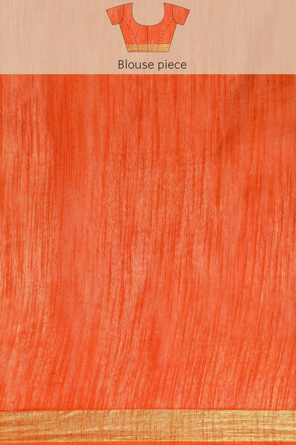 Buy Orange Zari Woven Blended Silk One Minute Saree Online - Zoom Out