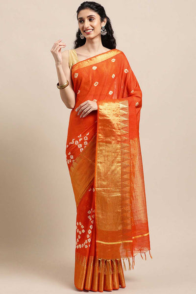 Buy Orange Zari Woven Blended Silk One Minute Saree Online
