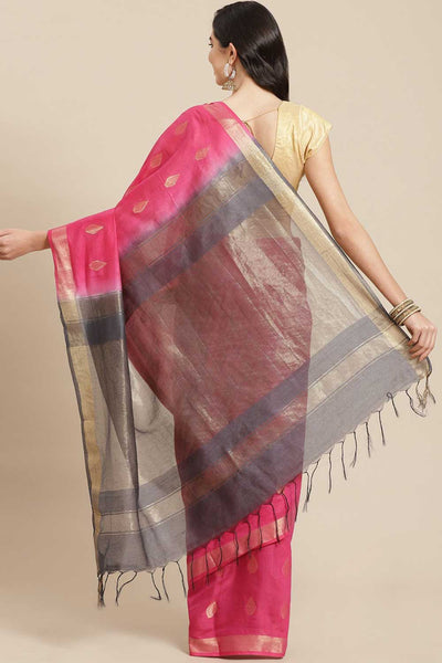 Buy Light Pink Zari Woven Blended Silk One Minute Saree Online - Back