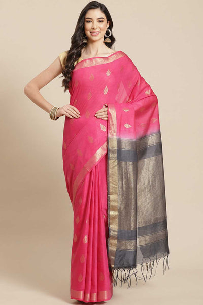 Buy Light Pink Zari Woven Blended Silk One Minute Saree Online