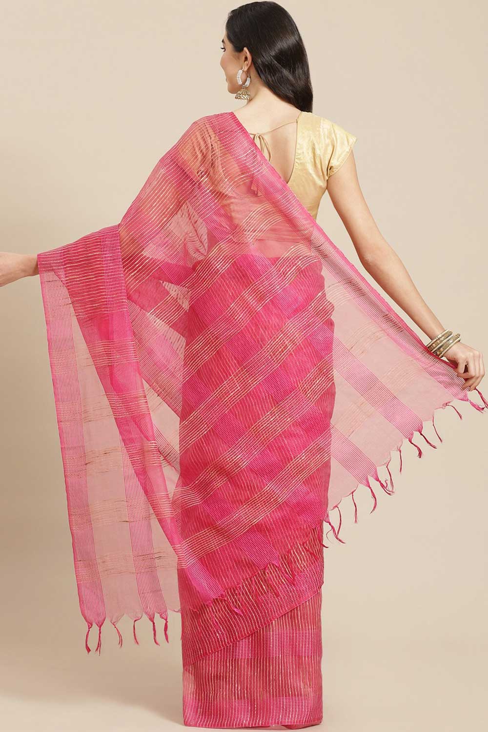 Buy Pink Woven Art Silk One Minute Saree Online - Back