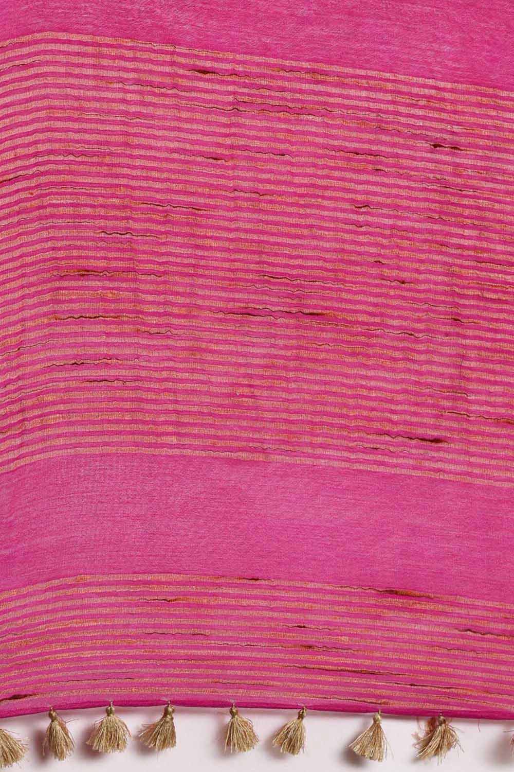Buy Pink Zari Woven Silk Blend One Minute Saree Online - Side