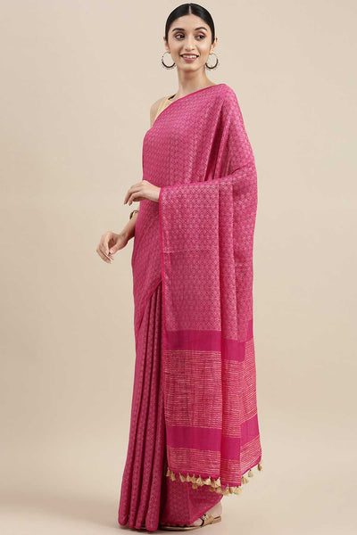 Buy Pink Zari Woven Silk Blend One Minute Saree Online
