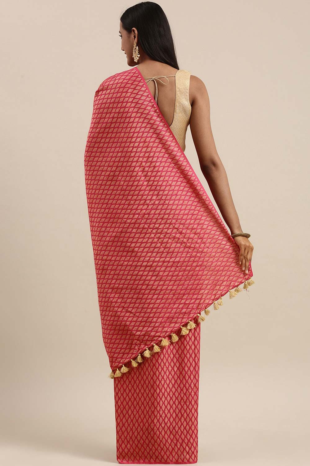 Jeera Pink Silk Blend Woven One Minute Saree