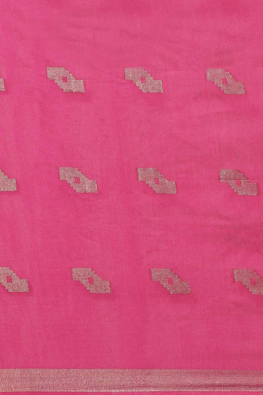 Buy Pink Zari Woven Blended Silk One Minute Saree Online - Front