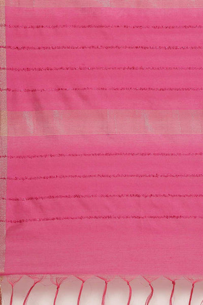 Buy Pink Zari Woven Blended Silk One Minute Saree Online - Side
