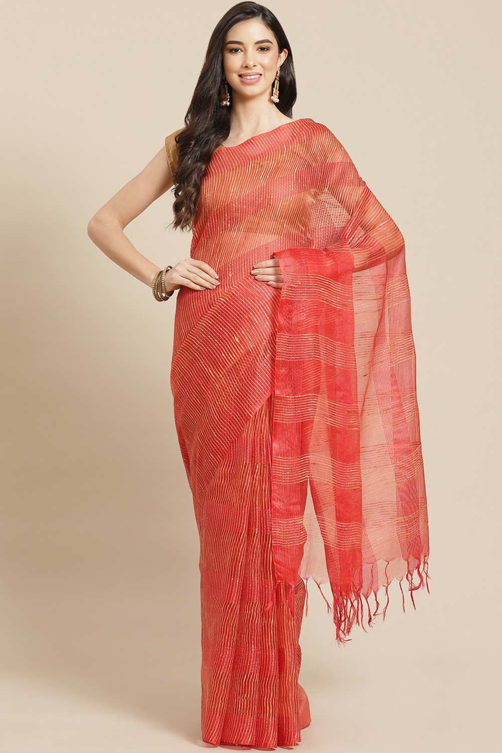 Buy Red Woven Art Silk One Minute Saree Online
