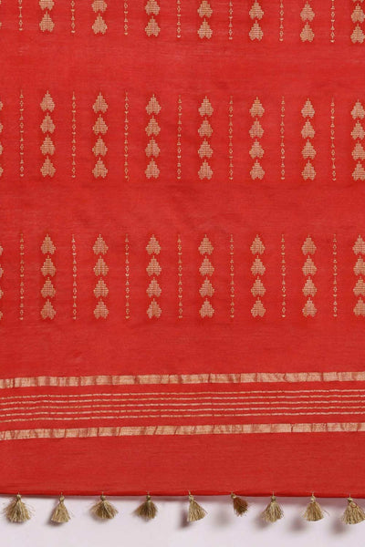 Buy Red Zari Woven Silk Blend One Minute Saree Online - Side